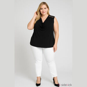 Carmen Black Top W/Gold Chain on Shoulders. P2P 25” length 27. SIZE XL NWT